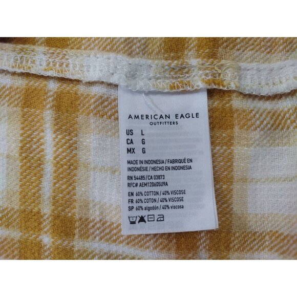American Eagle Womens Yellow & White Plaid Cropped Button-Up Shirt L. - Picture 4 of 8